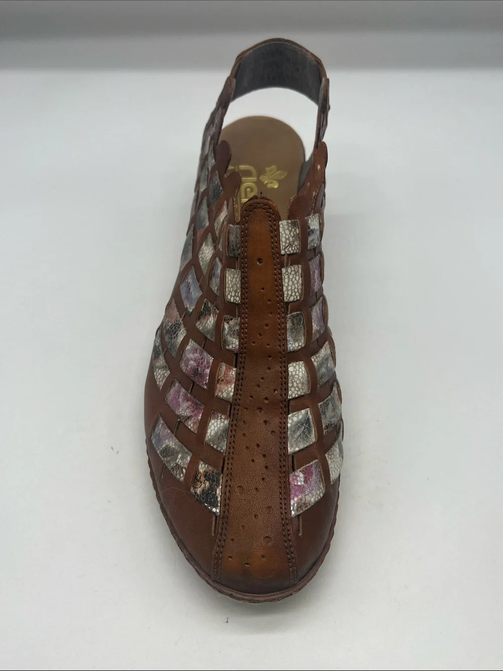 Rieker - Sina 46778 Brown Leather Multi Colored Woven Round Toe Shoes Size 41